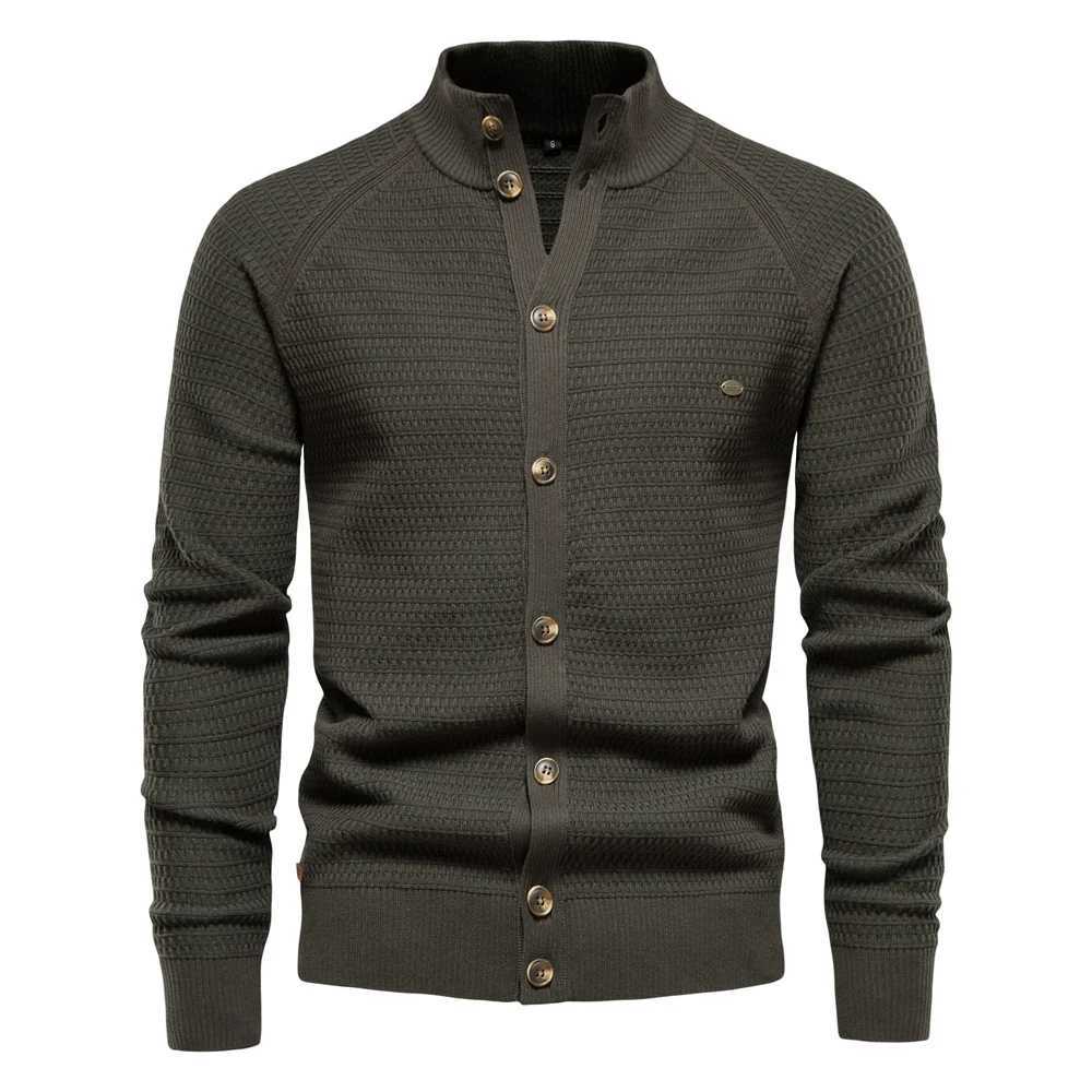 AIOPESON Knitted Mens Cardigan Cotton Button Mock Neck Sweater for Men New Winter Fashion Designer Cardigans MenXJ240814 L250919