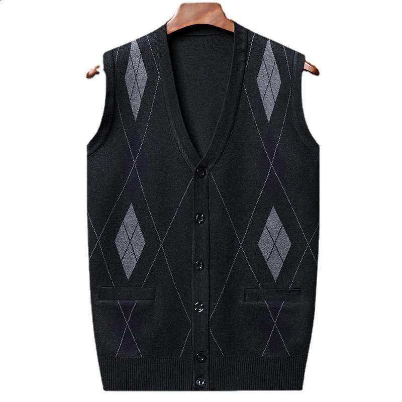 Business Casual Outer Wear Warm Sleeveless Mens Cardigan Knitted Sweater Vest Tops 240816