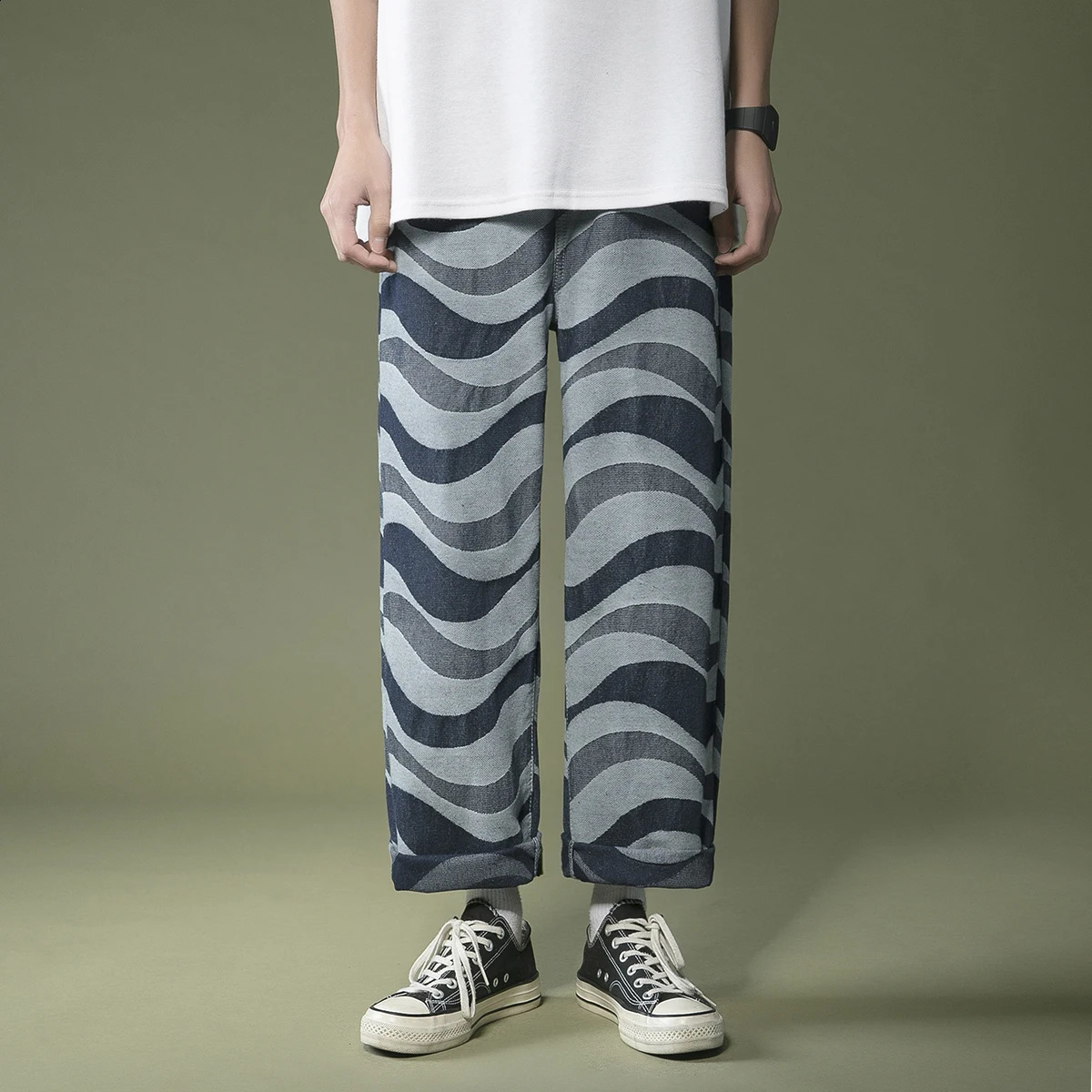 Blue Water Pattern Street Clothing Oversized Jeans Harajuku Mens Loose Hip Hop Jeans Mens 2XL-S 240815