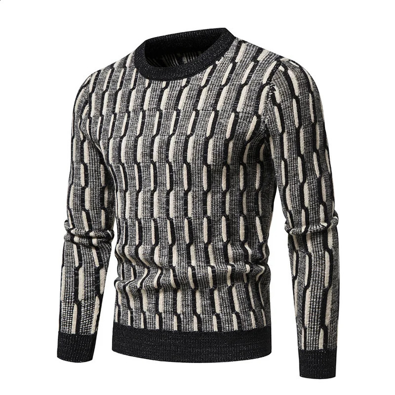 High Quality Mens Knitted Sweater Casual Slim Round Neck Pullover Winter Youth Knit 240816