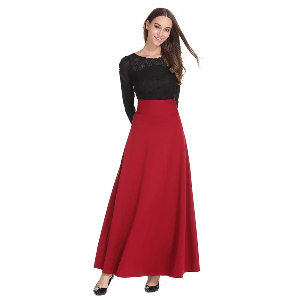 Womens high waisted long skirt with big swing ankle long pleats skiing and size S-5XL 240815