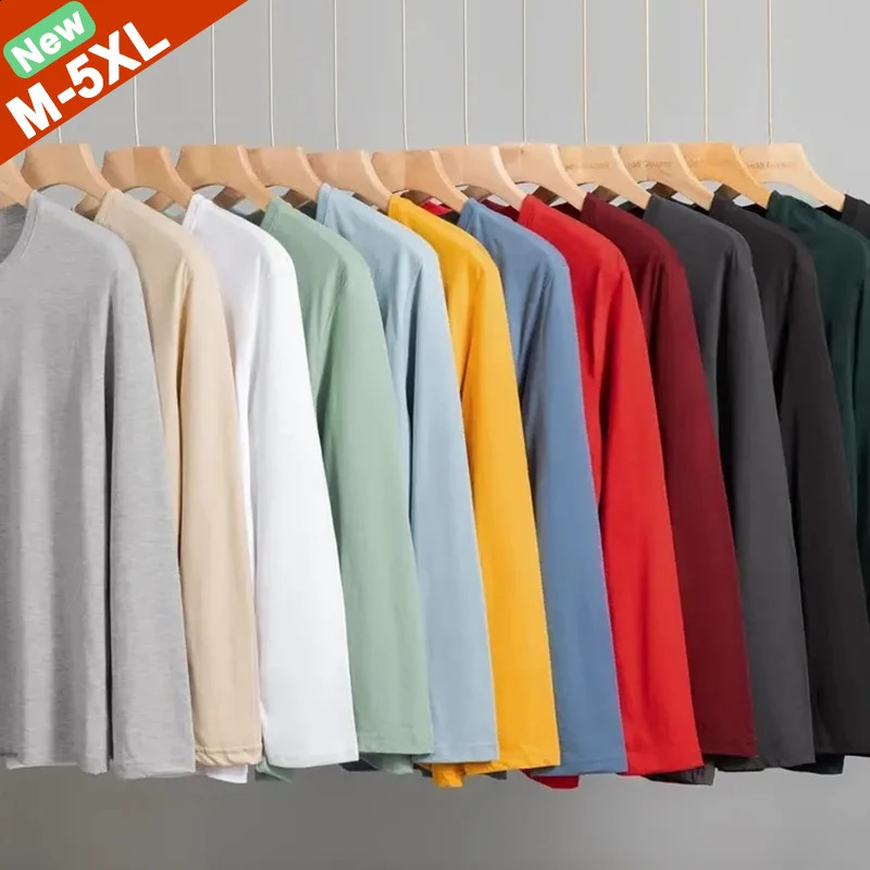 High Quality TShirts Men Long Sleeves Cotton Tee Tops Male Autumn Spring Plain Color Tshirt Fitted Size Underwear Man 240902
