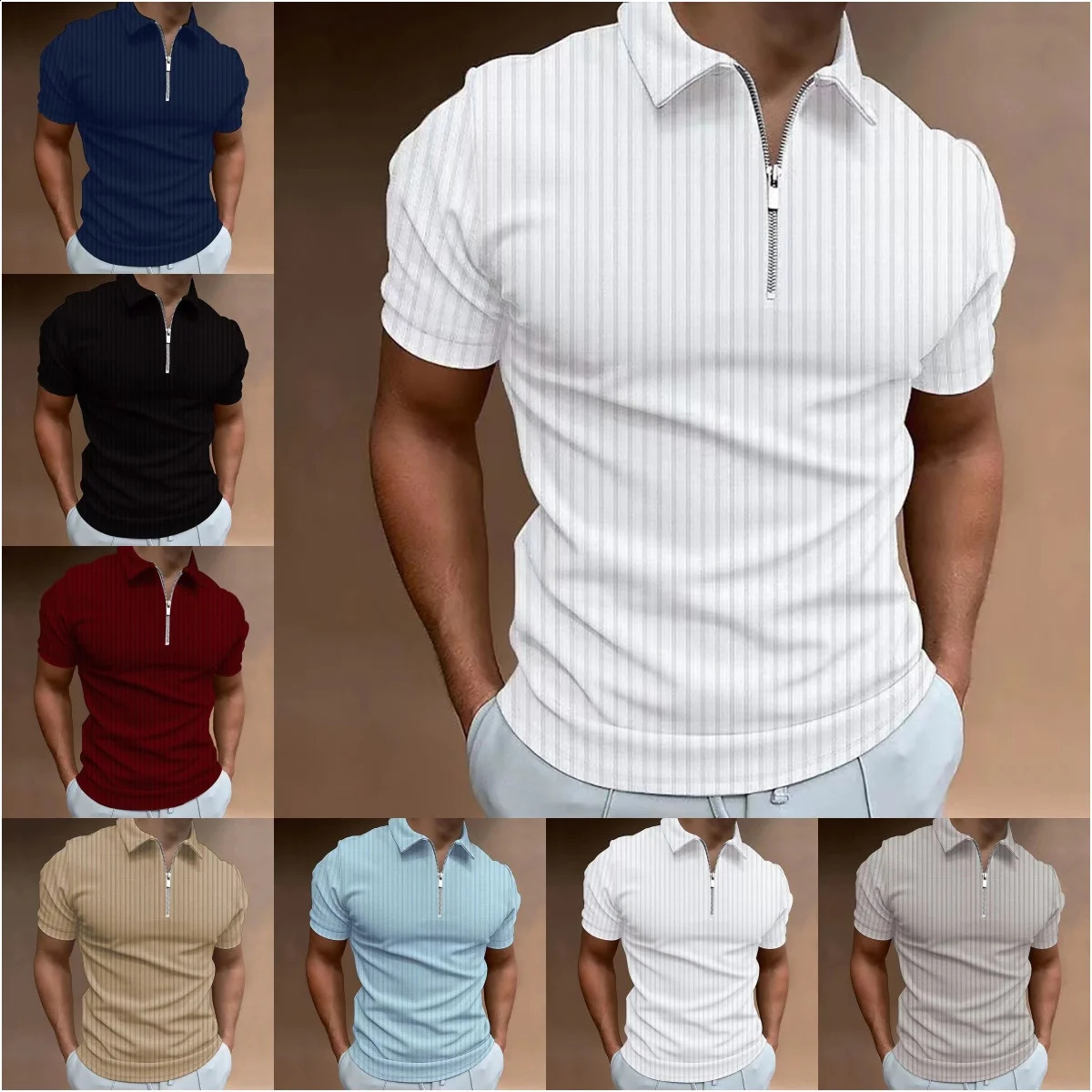 mens business polo shirt high-end shirt Korean version casual fashionable striped edge short sleeved Spring and Summer 240815