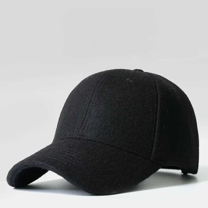 Ball Caps Mens Large Bone Size Hat Mens Autumn and Winter Warm Wool Felt Snap on Hat Mens Large Baseball Hat 50-60cm 60-64cm Q240815