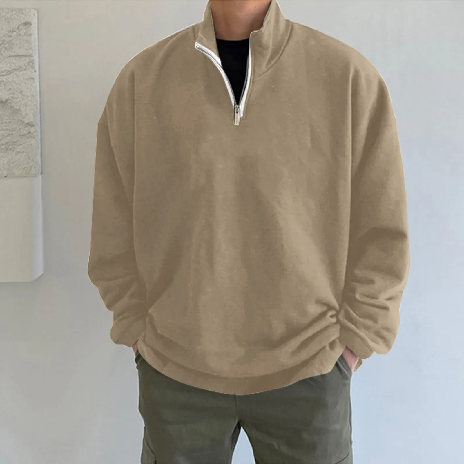 Mens sportswear mens autumn and winter fashion casual loose oversized zipper solid color bracket hooded sportswear 240815