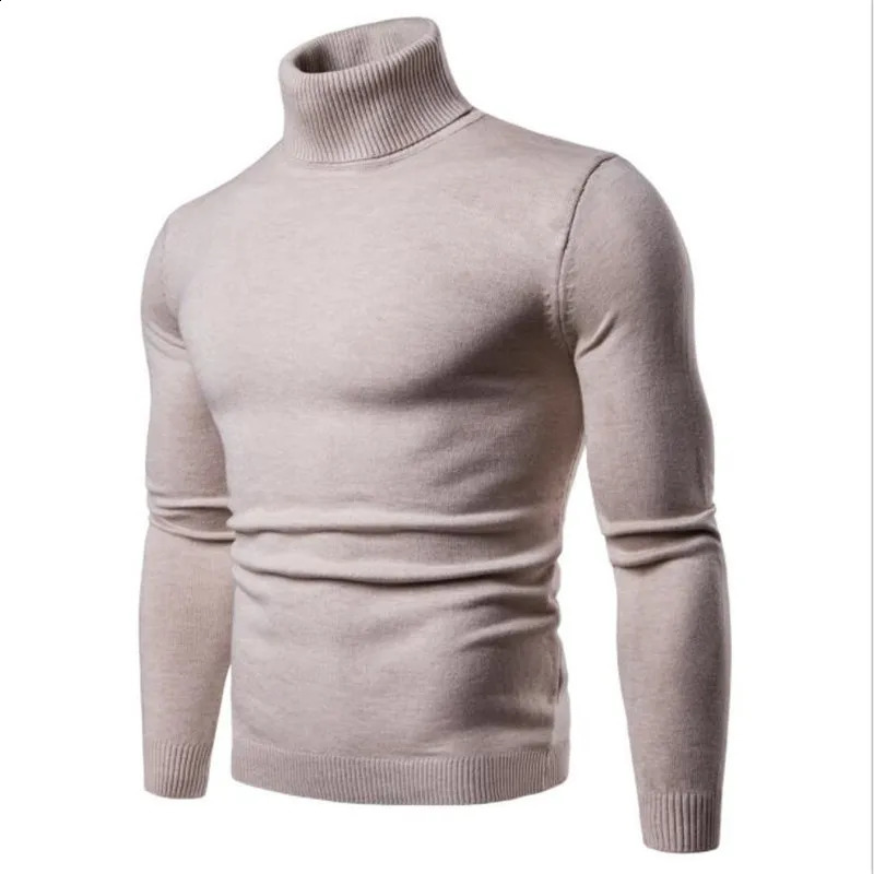 Mens Allmatch Turtleneck Sweater Korean Version Slim Pure Color Light Board Casual Pullover 240816