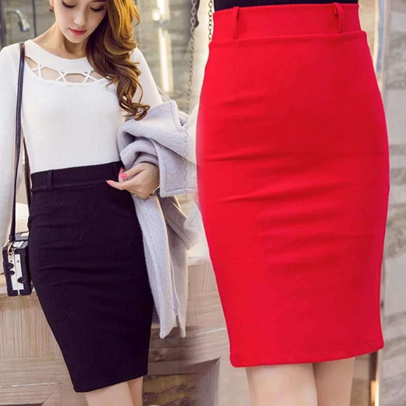 Version coréenne de la taille haute après la jupe divisée en une jupe slim ol de paquet élastique professionnel jupe hanche s-5xl 240815