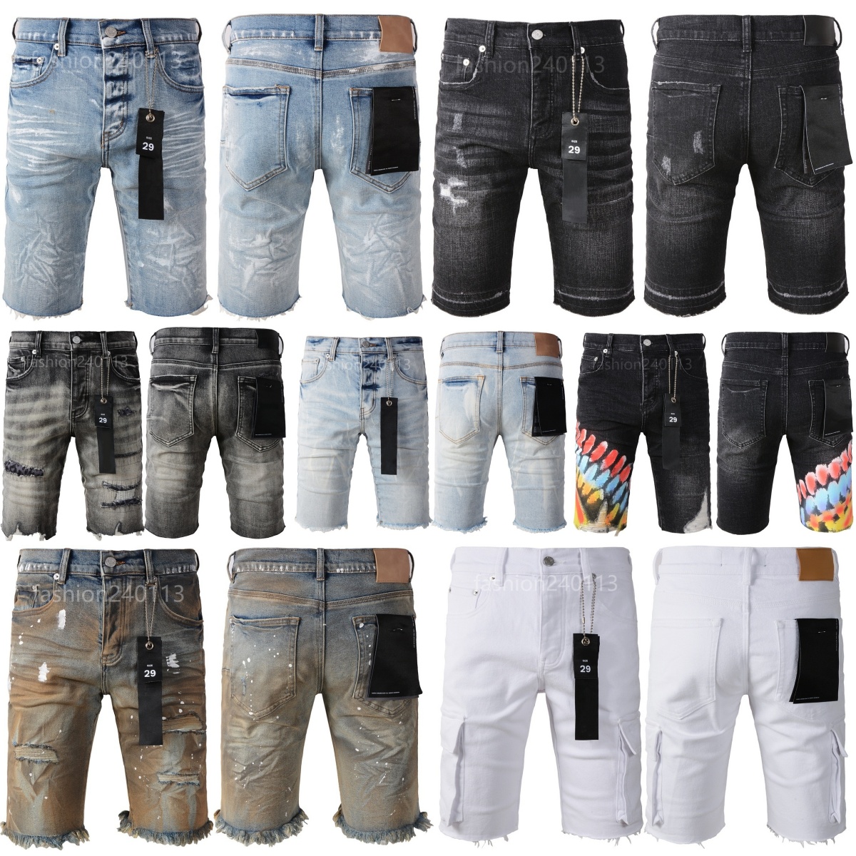 Jeans baggy designer jeans black jeans men jeans designer mens pants jean shorts high street hip hop ripped biker slim fit motorcycle stacked hol-image-976732347