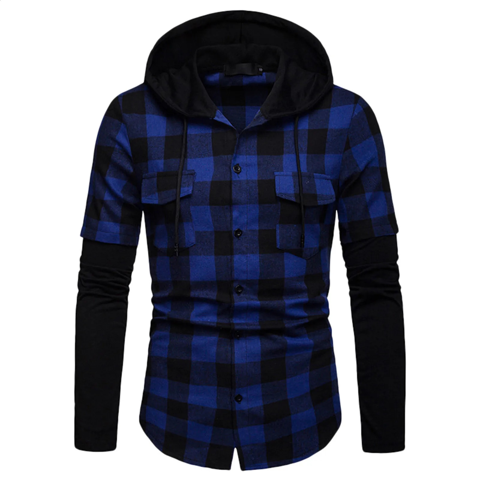 Mens Fashion Checkered Hooded Shirt Spring and Autumn Casual Slim fit Pocket Long sleeved Top Woodcutter Jack Checkered Shirt Jacket Clothing 240815