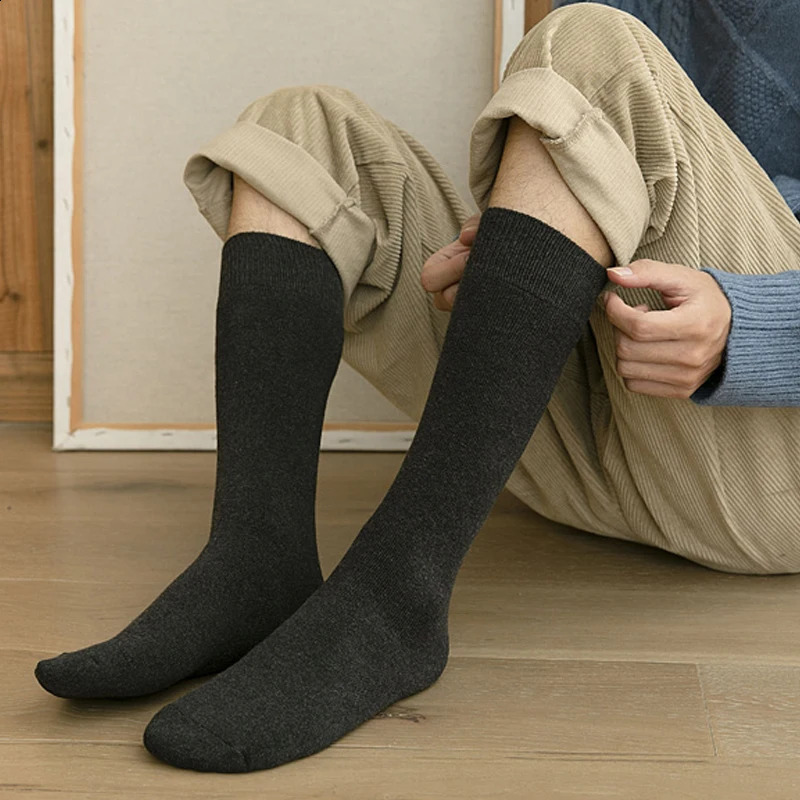 Mens Warm Socks Winter Thick Knee Long Snow Cold Compression Long Socks Leg Cover Black Woolen Hoop Socks Mens 240815