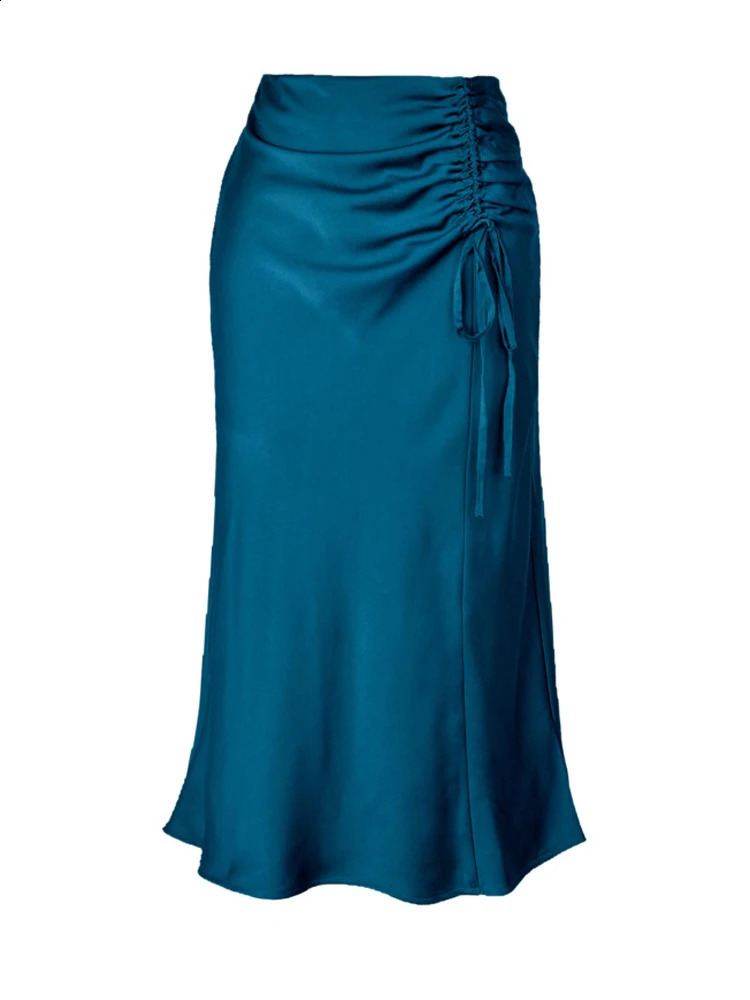 Robe satinée des femmes imprimées 2024 Été haute taille ultra mince éclairage long en cuir sexy