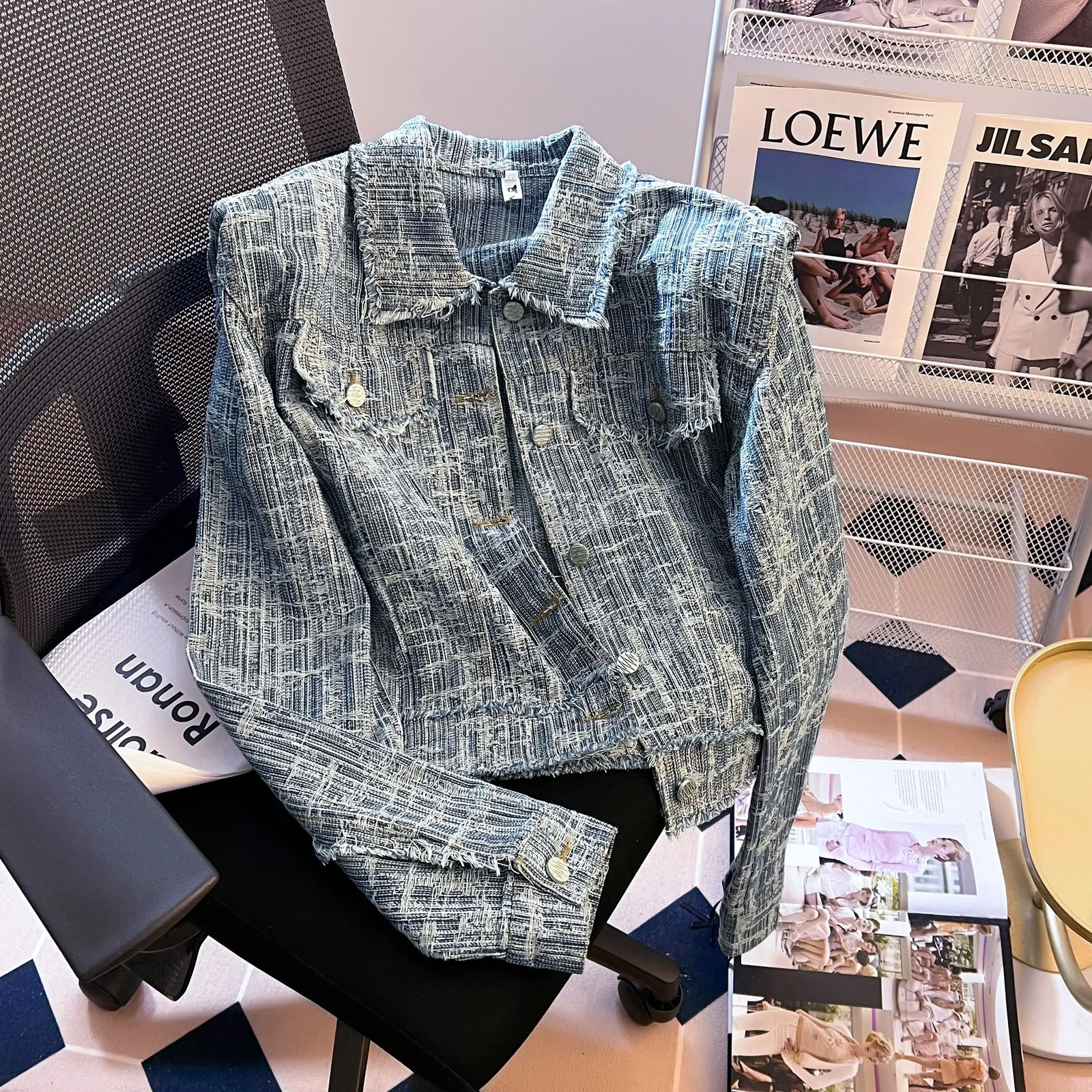 2024 Womens Clothes Blue Denim Jacket Harajuku Korean 2000s Fashion Female Loose Long Sleeve Jean Vintage Outerwear Top 240815