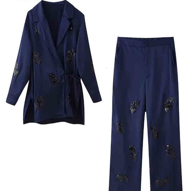 TRAF Sequin Pants Sets For Women 2 Pieces 2024 Fashion Satin Kimono Coat Womens Suit Elegant Two Piece Set Outfit y240815