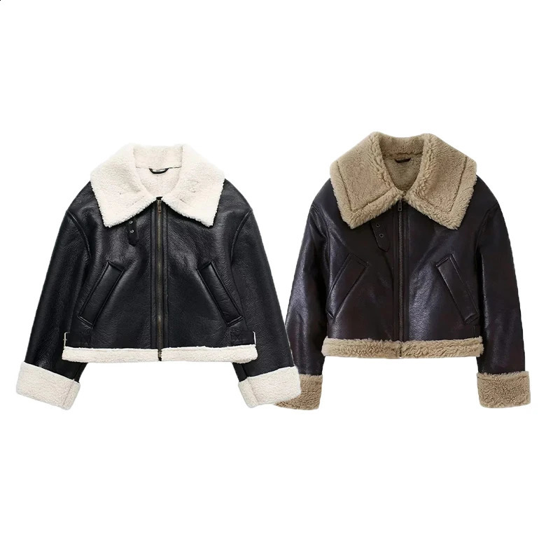 YUEYANG Winter Woman Fur Leather Short Jackets Female Thick Warm Turndown Collar Coats Ladies Chic Outerwear 240815Z