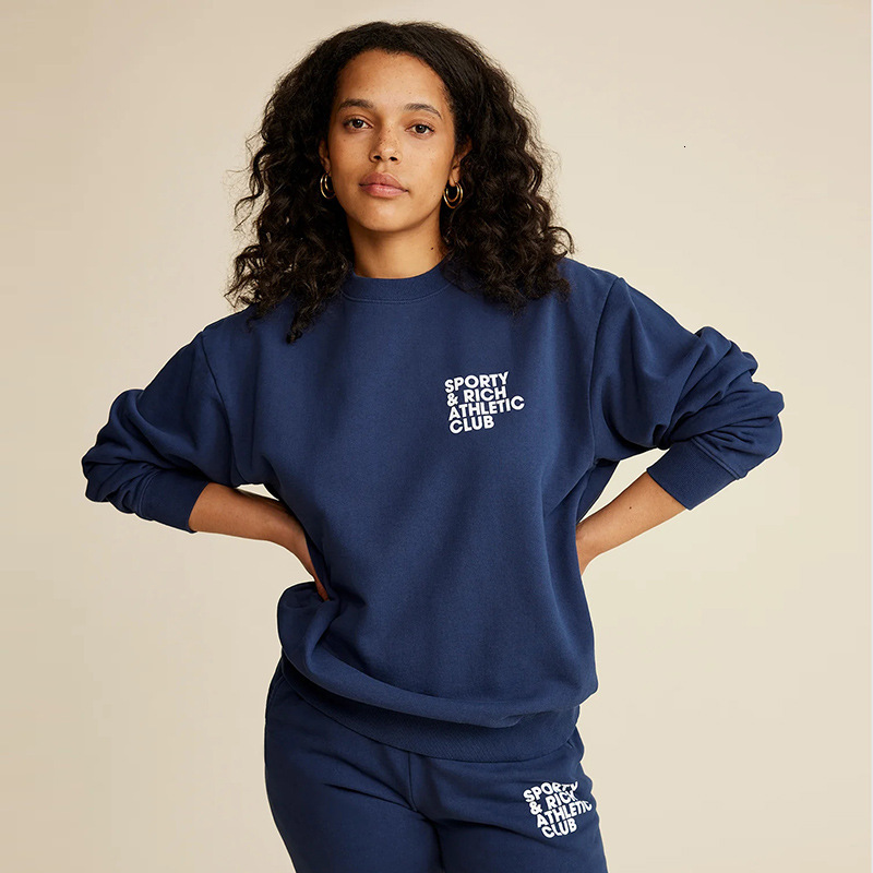winter new niche Sporty Rich front and back letter printed cotton fleece women's hoodie 3d6f7b7 fa63
