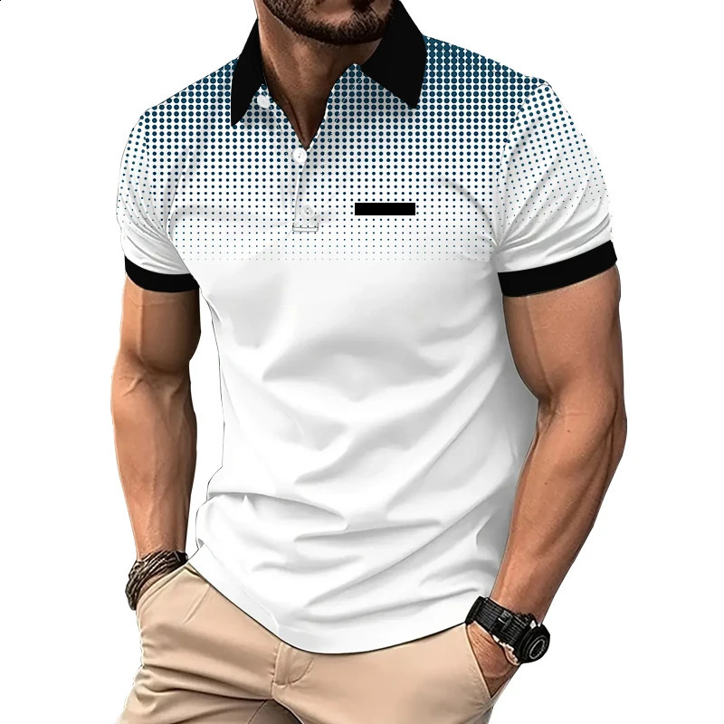 summer mens short sleeved fashionable slim fit 100% polyester polo shirt mens business casual lapel golf polo shirt 240816