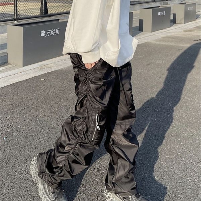 Pantalons de cargaison de poche plissés fonctionnels Y2K High Street Retro Street Hop Hop Fashion Trend Pantalon Droite-jambe 240815
