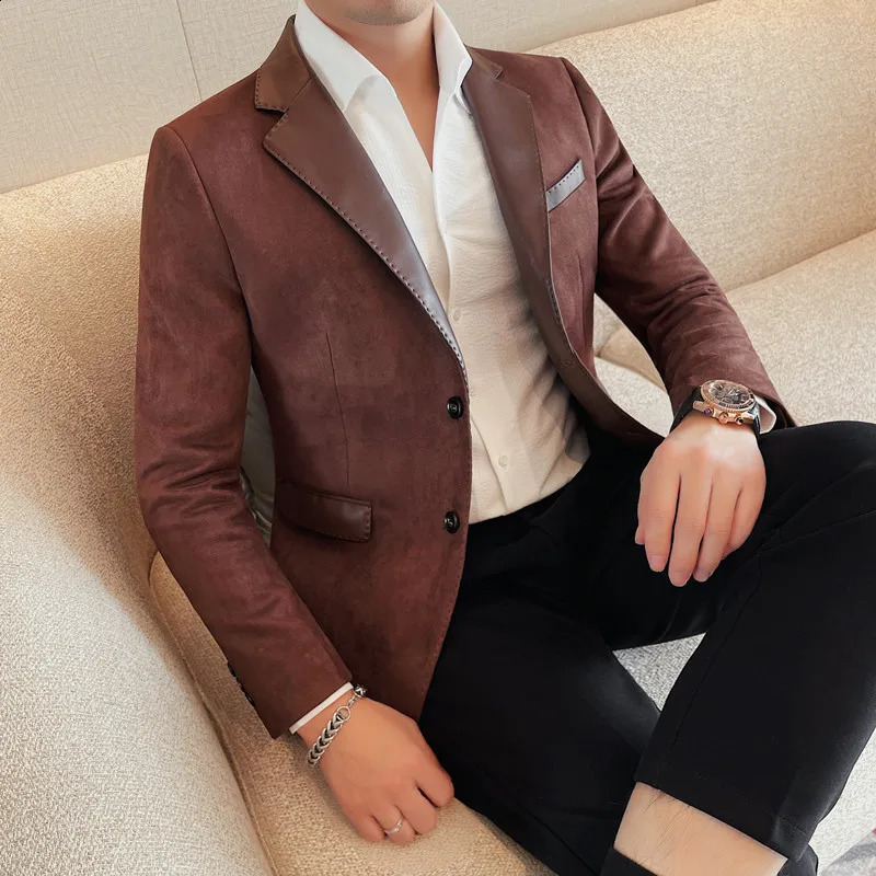 Coule de bureau de la veste pour hommes pour hommes en cuir PU Couleur de couleur unie à poitrine mono-poitrine 4xl Suisse décontractée Blazer Co