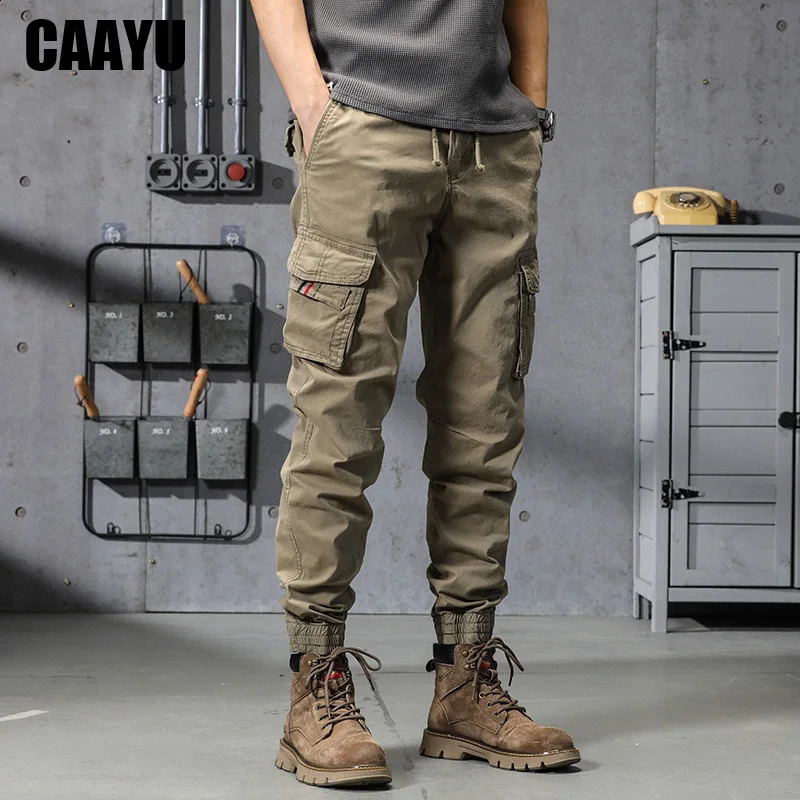 Caayu joggers pantalons de cargaison masculins hip-hop y2k multi-poche pantalon pantalon sport street tech tactique khaki pantalon 240815