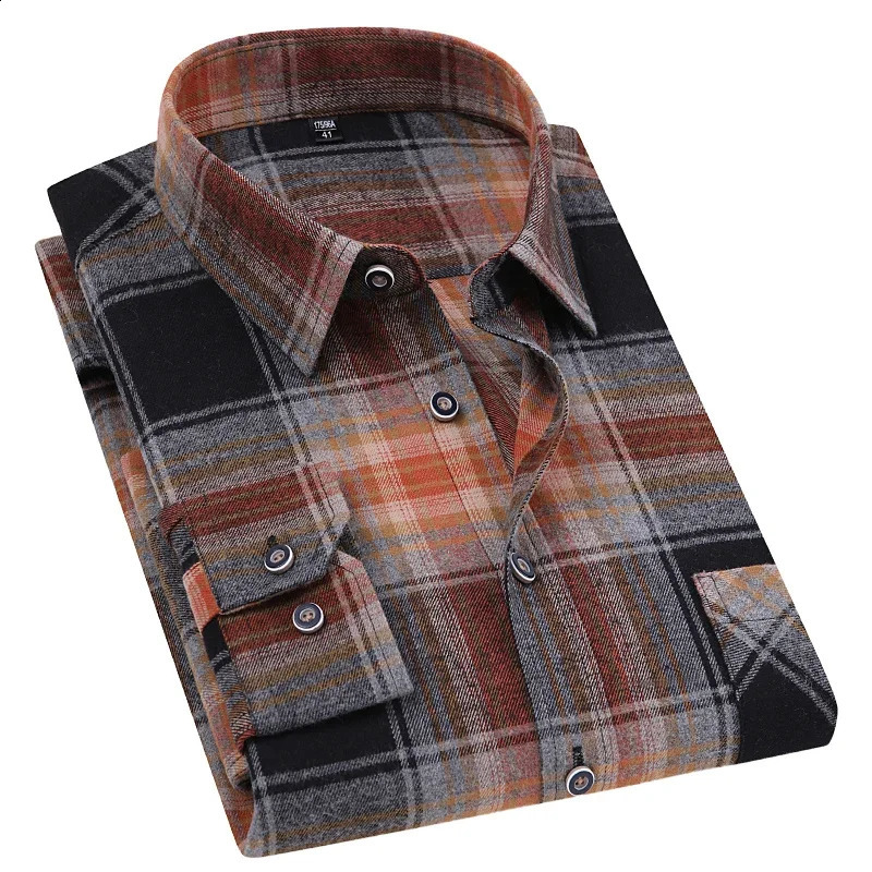 Hommes 100% coton pur flanelle à manches longues et à manches longues à manches longues avec poche simple confortable chemise de tissage naturel