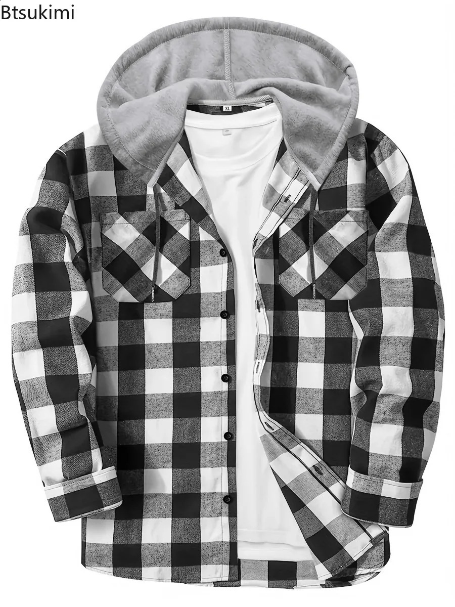 Spring and autumn mens plain weave shirt loose casual long sleeved shirt jacket fashionable hooded cardigan jacket mens simple sports top 240815