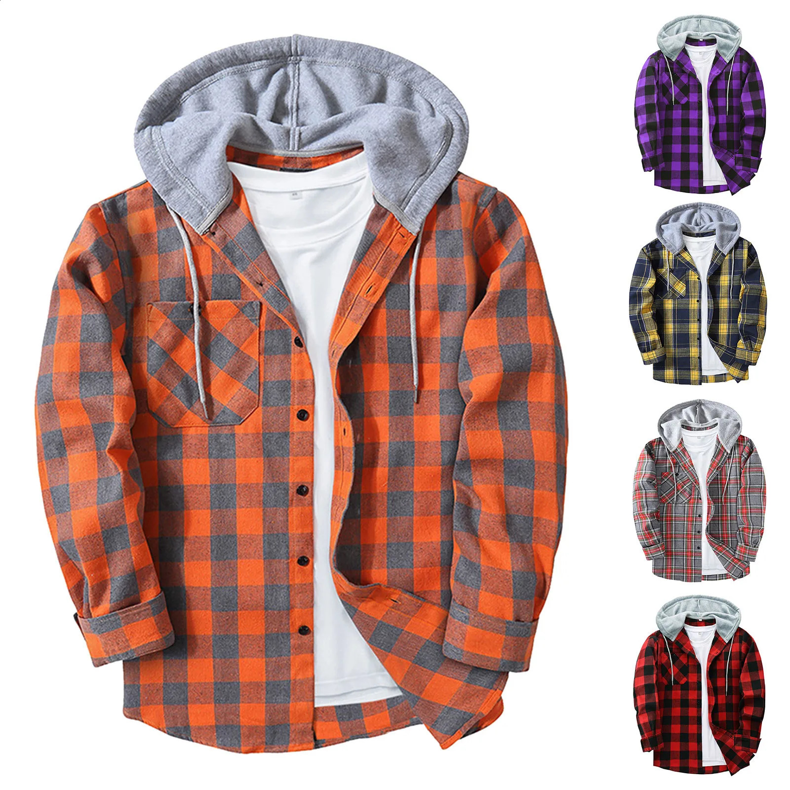Mens hooded sweater flannel warm shirt cardigan wool sweater retro 240815