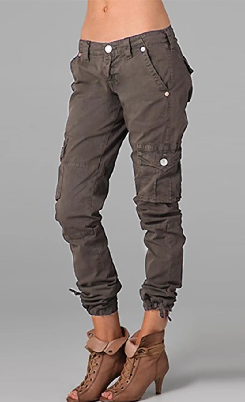 2024 Europe and the United States spring autumn cargo pants solid color stitching pocket zipper casual pant 240815
