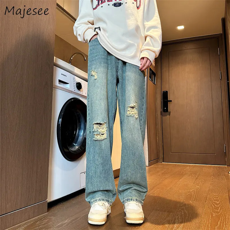 Baggy Ripped Jeans Mens S-3XL Retro American Hip Hop Wide Leg Trouser Vaqueros Y2k Clothing Washing Hole Street Clothing Cool Trend 240815