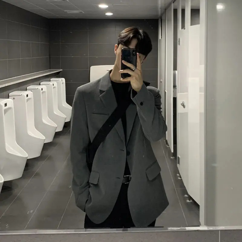 Gray MALE Blazer Single Breasted Casual Mens Suit Jackets Spring Clothes Fashionable Coat Elegant Menswear Classic 240815