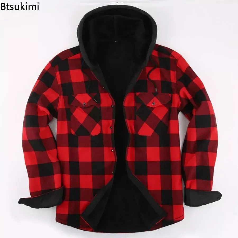 Vestes pour hommes en laine et cumul à capuche vestes simples à la mode décontractées Boutons longs chemises chaudes vestimentaires masculins 240
