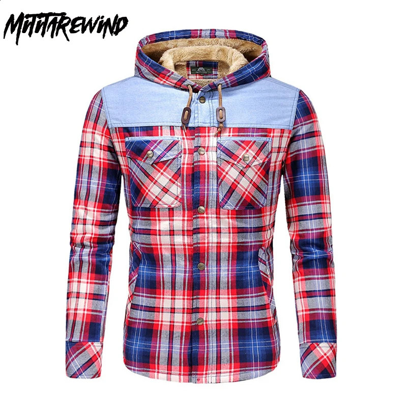 Plaid Mens laine épaisse chaude Hiver Mentes Coton Pure Coton Denim Cabinage décontracté UK Camisas para Hombre 240815