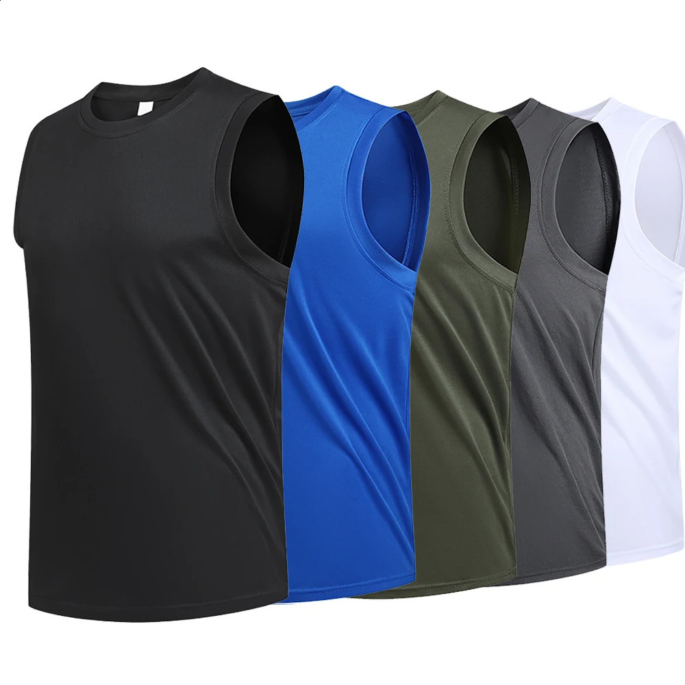 Mens Large Size Breathable Ice Silk Quick Dry Sleeveless Vest Round Neck Casual Running Fitness M8xl Summer Sports TShirt 240816Z