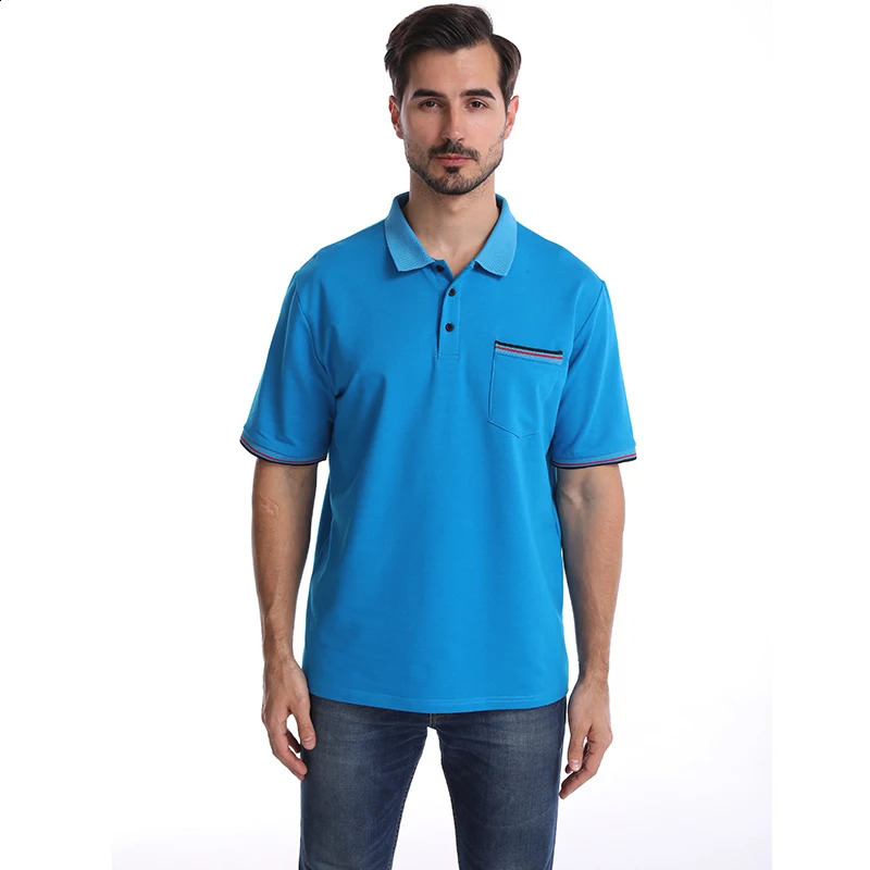 Coux de poche hommes à manches courtes Polo Coton Men Slim Fit Tops Sport Tops Golf Polo.240815