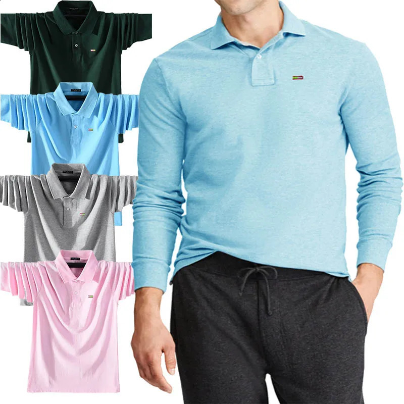 Mens Spring and Autumn 100% Cotton High Quality Long Sleeve Casual Polo Shirt Mens Fashion Collar Golf Sports Top S-5XL 240815