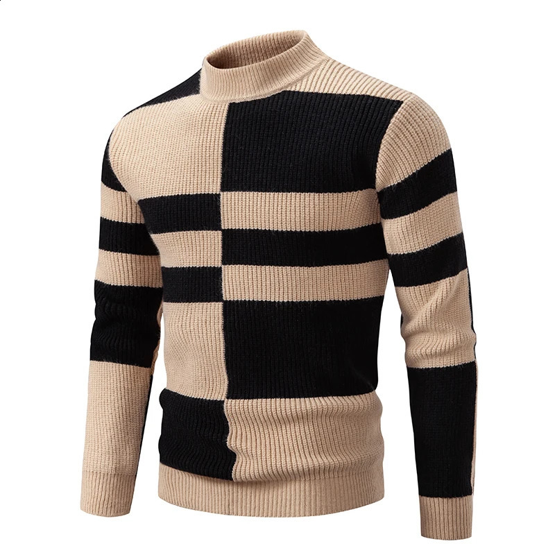 Mens Autumn and Winter Casual Half High Neck Sweater Knit Pullover Tops 240816