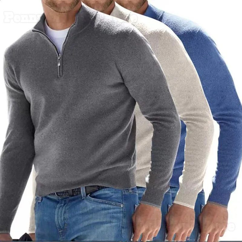 2024 autumn long sleeved V-neck wool velvet zipper mens casual polo shirt plus size mens S-5XL 240815