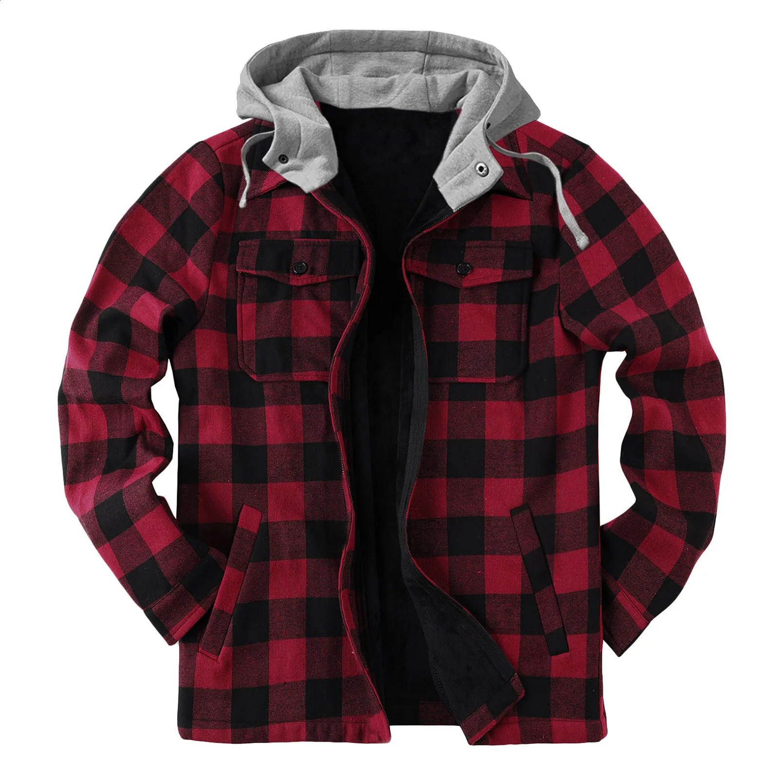 Mens autumn and winter fashion casual plain weave polar wool pocket cover zipper buckle composite jacket thick jacket 240815