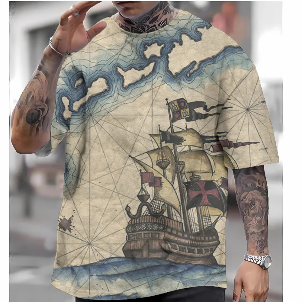 Tops pour hommes vintage Tshirt Nautical Tshirt Casual Summer Short à manches Séchage rapide Vêtements surdimensionnés HARAJUKU 240816