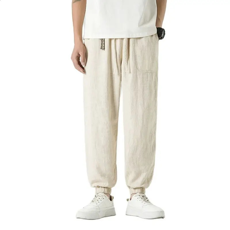 Casual mens harem pants retro cotton linen pants mens Harajuku style jogging mens street mens clothing big size 6XL 240816