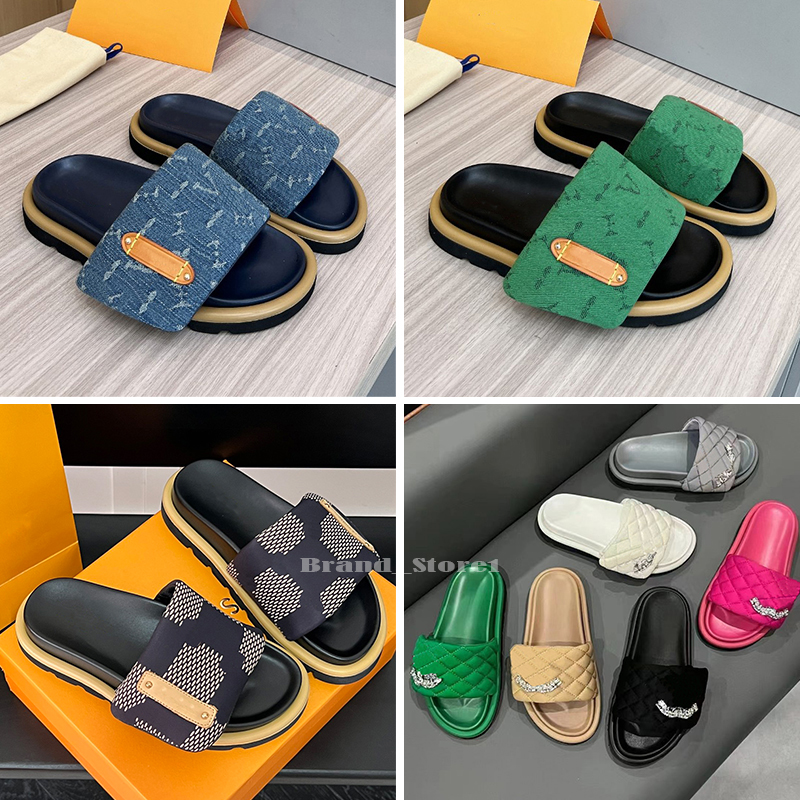 Designer Pool Pillow Series Slippers Flat Sandals Women Men Sliders Luxury Summer Fashion Beach High quality Band drill Slipper Sandal