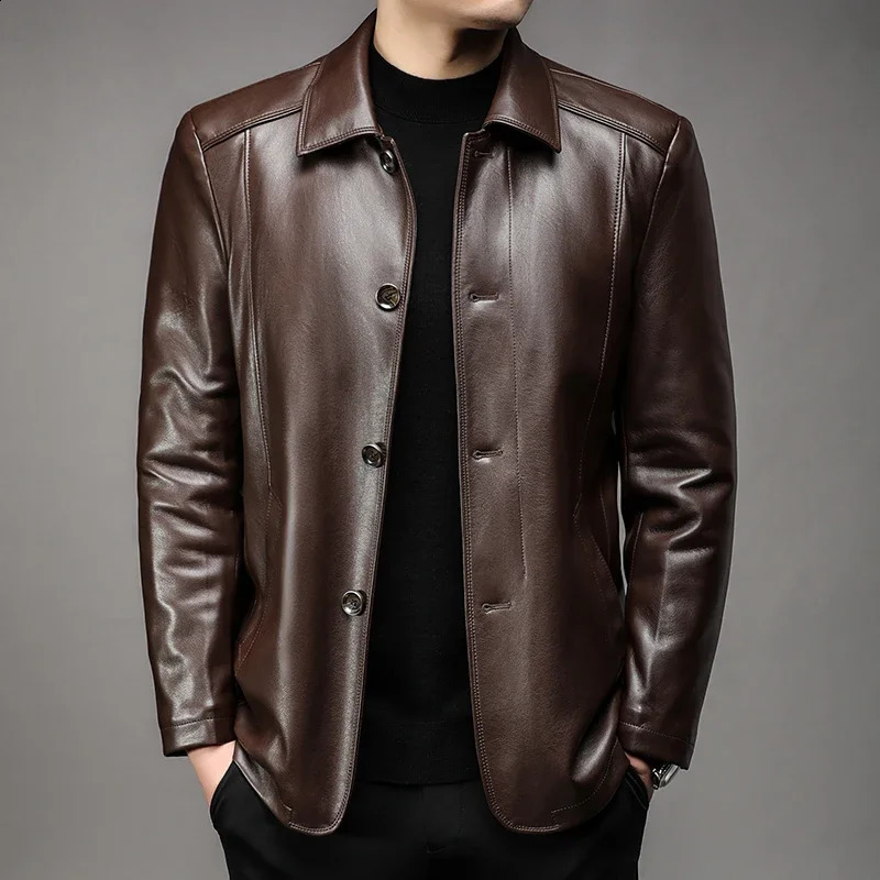 Mens automne et hiver chauds lâches veste en cuir confortable manteau épais 240816