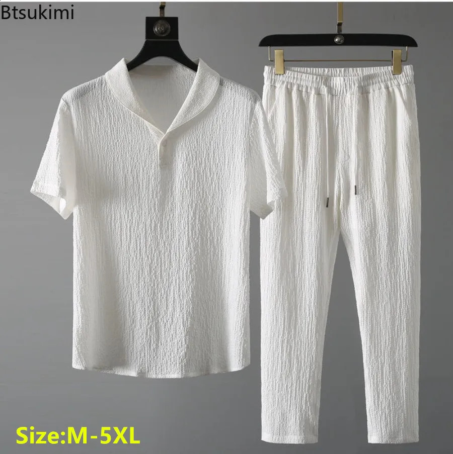 Ensembles décontractés de style coréen d'été pour les hommes de mode de mode pour hommes confort solide repeuple topstroussers joggers costume de