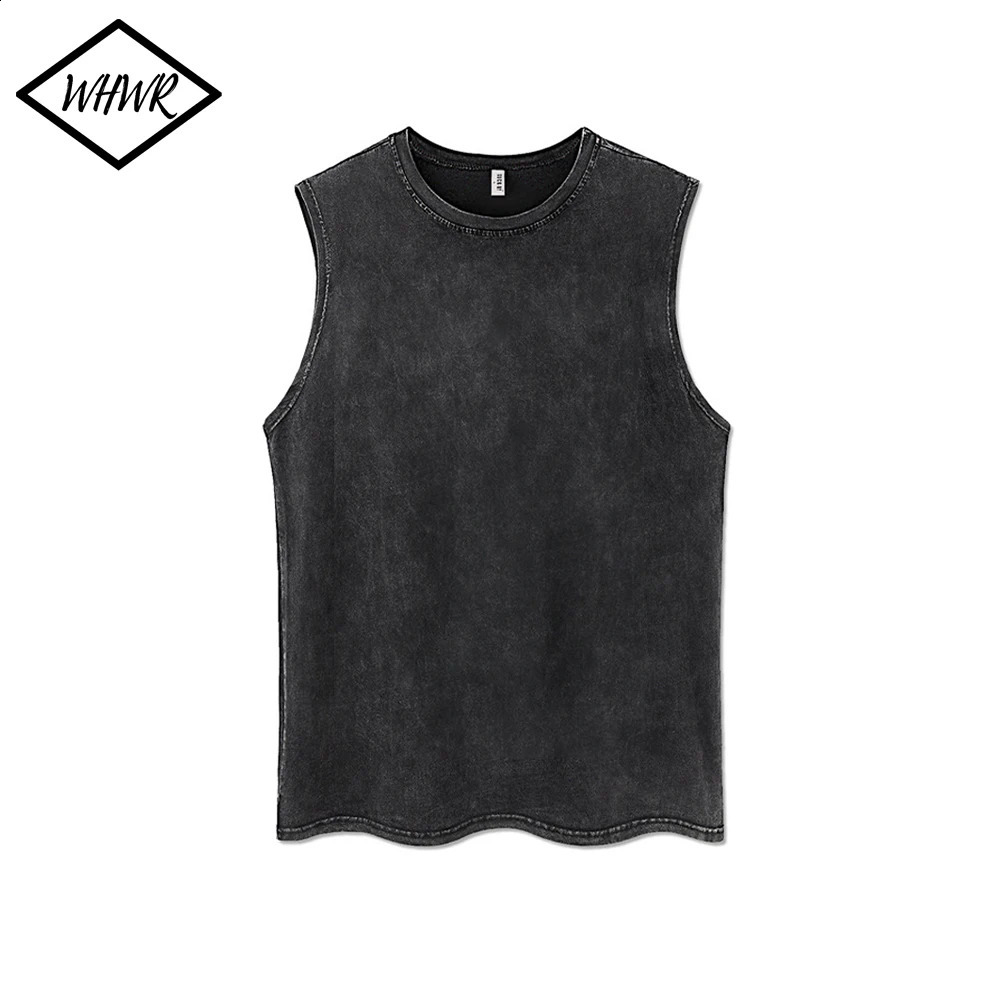 Mens retro vest summer sleeveless T-shirt mens wash vest streetwear oversized vest T-shirt 240816