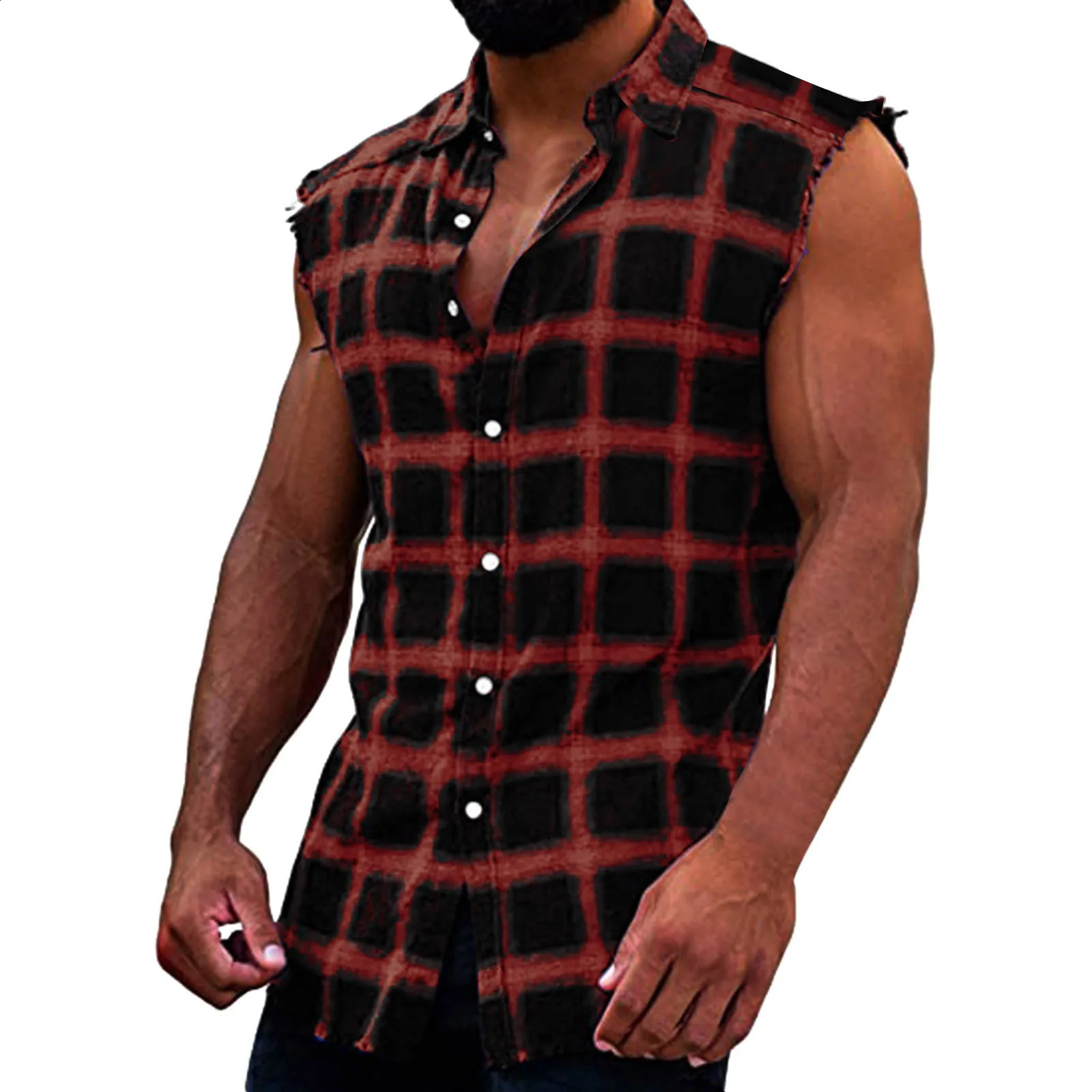 Mens d'été Mode décontractée T-shirt sans manches à tisttes à manches Sandblasted Hice Hecs Gest Top Beach Gest 240816