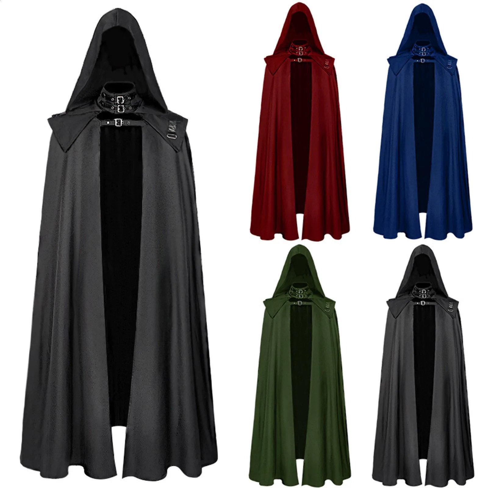 Medieval costume hooded jacket mens Halloween role-playing costume retro Gothic buckle collar leather shoulder knight Maxi Cape 240816