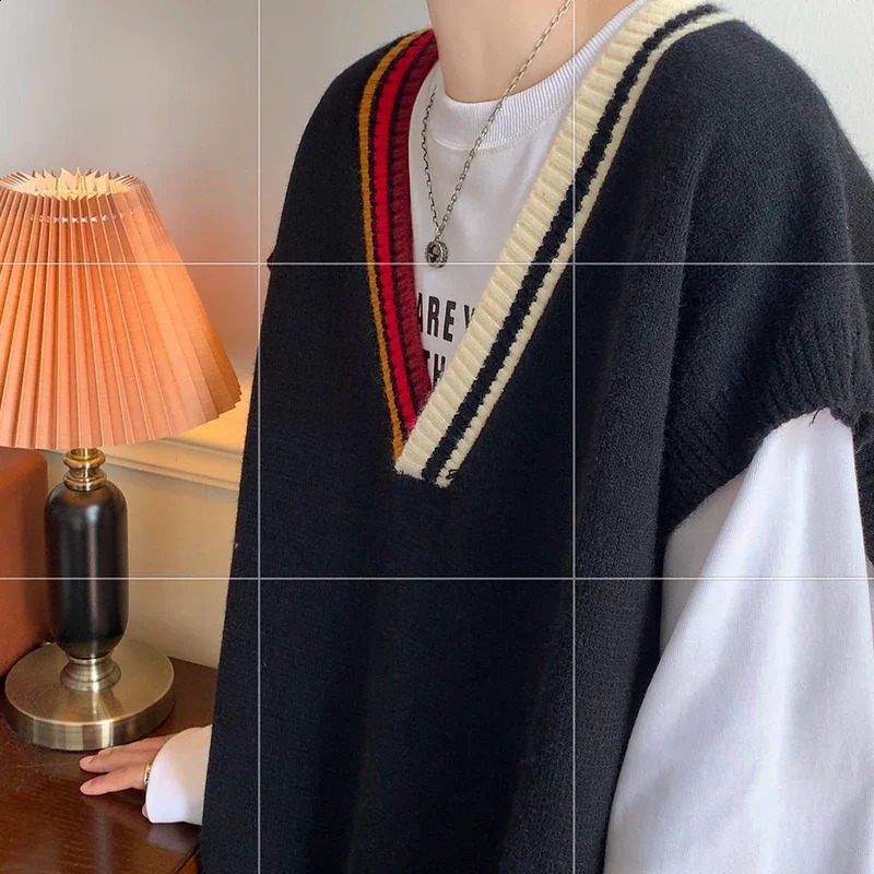 Pull Extra large pour hommes, patchwork, col en v, rayures, grande taille 5XL, style préparatoire, couple, tricot doux, pull décontracté sans man