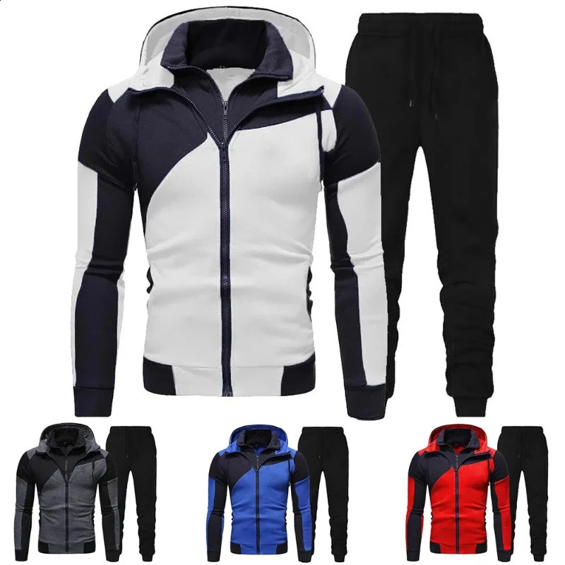 Mens Autumn Winter Tracksuit Zipper Hoodie and Pants 2 Piece Casual Sportswear Jogger Running Suit Fitness Sweatshirt 240816