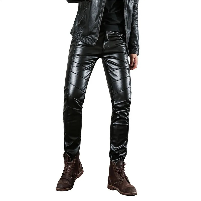 Idopy Mens Halloween Role Playing Zipper Pu Motorcycle Party Holiday Stage Performance Artificial Leather Pants Jeans 240816