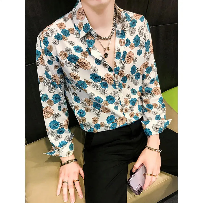 Turn-down Collar Loose Button Long Sleeve Spring Summer Printing Floral Fashion Casual Man Shirts Premium Mens Clothing Thin 240816