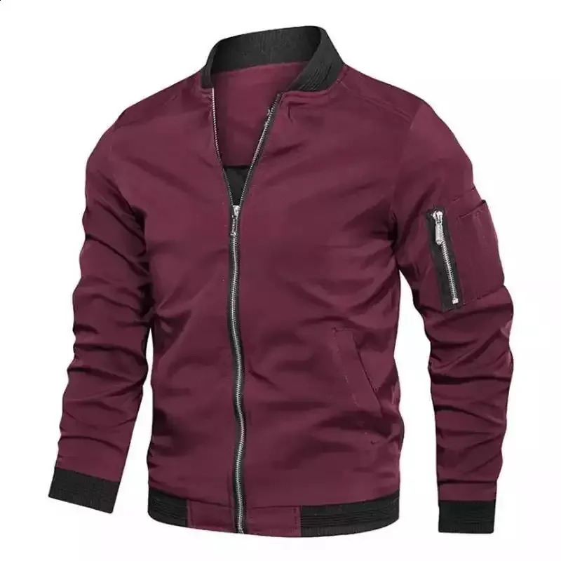 Spring Autumn Mens Baseball Jacket High Quality Standing Neck Solid Zipper Fashion School Team Coats Male Casual Bomber Jackets 240816